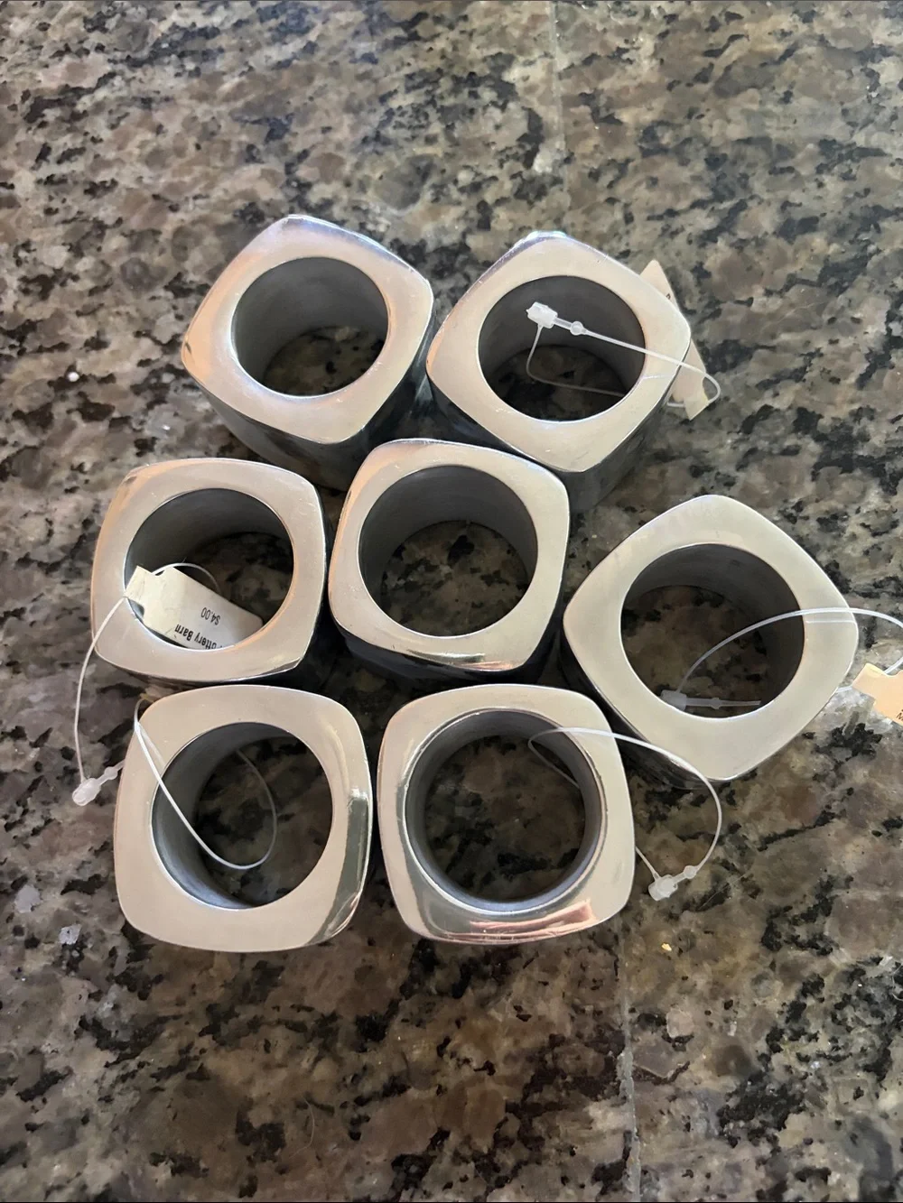 Pottery Barn Silver Square Metal Napkin Rings - Set of 7